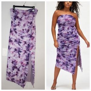Urban Outfitter Purple Floral Mesh Stetchy Strapless Midi Dress Size XL 90s Y2K